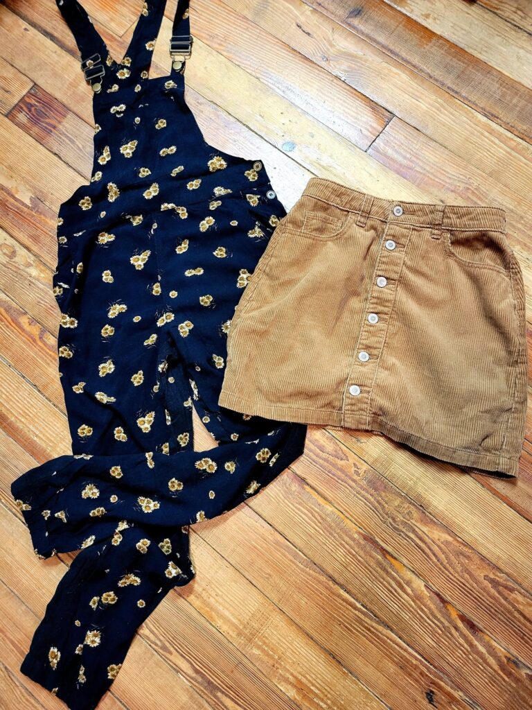 womens skirt and overalls